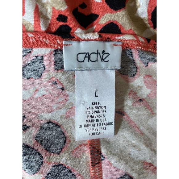 Cache Dress Sheath Cap Sleeve Faux Wrap Orange Coral Surplice V neck Ruc… - Picture 5 of 5